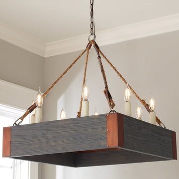 Square Oak Farmhouse Chandelier - F100-554
