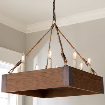 Square Oak Farmhouse Chandelier - F100-555