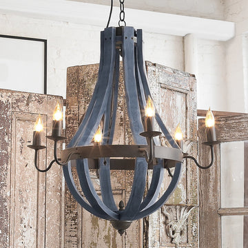 Wooden Wine Barrel Stave Chandelier - F100-117