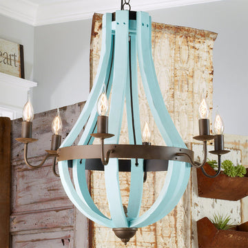 Wooden Wine Barrel Stave Chandelier - F100-118