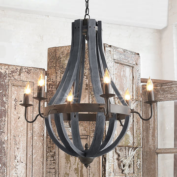 Wooden Wine Barrel Stave Chandelier - F100-116
